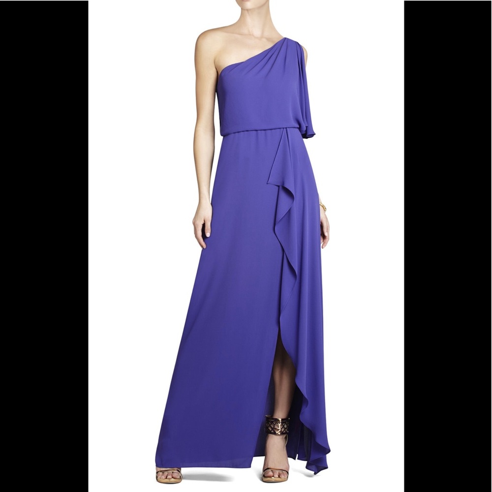 BCBG One-Shoulder Ruffled Purple Gown - Size 6